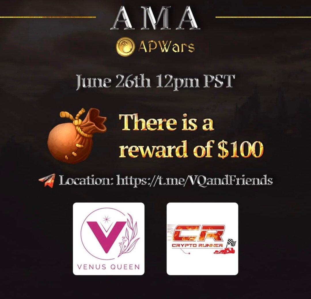 APWarsElf's tweet image. APWars AMA 🤩🤩 on June 26th 12pm PST with the brilliant VenusQueen team!
Can't wait to see you all there! 🧝‍♀️
@apwars @VenusQueen19 #wgold