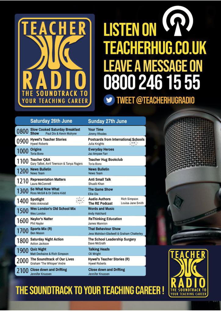 This Sunday, 6-7pm, <a href="/teacherhugradio/">Teacher Hug Radio</a> looking at Leading on Behaviour as well as 2 fab features; ‘What’s the best thing you’ve heard in a classroom’ &amp; ‘What makes your personal Teaching Honours Board’ (think the honours board at Lords!) share your thoughts using #TeacherHugRadio