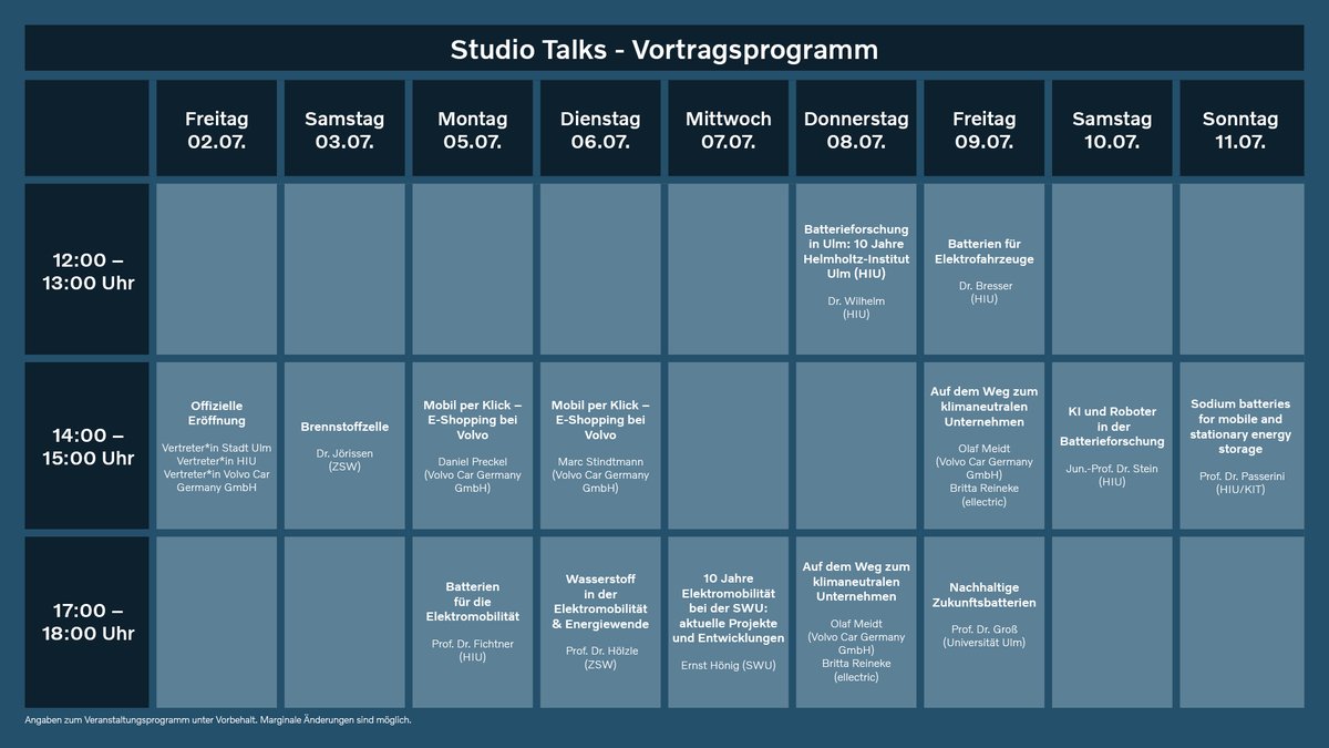 HelmholtzUlm's tweet photo. 10 #BatteryTalks 🔋 in #Ulm City Centre - for 10 years of #Battery Research at HIU. July 2 until July 11.🗣️🗣️🗣️🗣️🗣️🗣️🗣️🗣️🗣️🗣️Live @ Hans-und-Sophie-Scholl-Platz, streamed on our website or available on our YouTube channel afterwards. You choose! @uni_ulm
https://t.co/pvBmB8880b https://t.co/eMXWsqpSrb