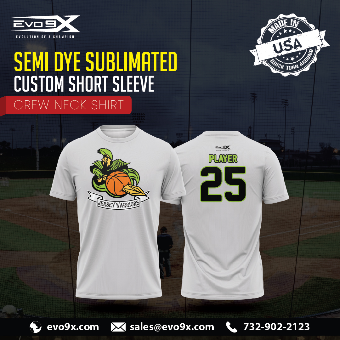 Semi Dye Sublimated Custom Short Sleeve Crew Neck Shirt 🔰 Sublimated prints that never fade or crack 🔰 Comfortable and sweat-absorbent fabric 🔰 100% Customizable with team’s number, name & logo 𝐂𝐨𝐧𝐭𝐚𝐜𝐭: sales@evo9x.com or 𝐂𝐚𝐥𝐥 𝐍𝐨𝐰: +1 732-902-2123 #Evo9x