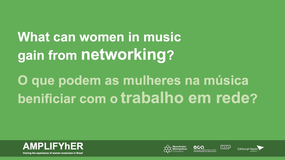 her_amplify's tweet photo. This week we discussed networking and self-promotion strategies for the women musicians in Brazil, and the importance of research projects, such as AMPLIFYhER.

 #researchproject #amplifyherbrazil #womeninmusic #socialmedia #instagram #networking #musicians #brazil https://t.co/D3KyP1NYgi