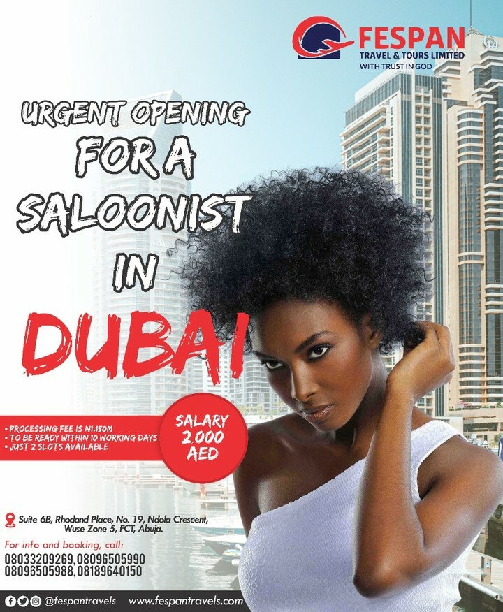 fespantravels's tweet photo. The opportunity to work in Dubai as a saloonist is still very much available. Contact us for details and enquiries.
-
-
-
#travel #travelphotography #traveladdict #traveltheworld #traveltheworldwithme #traveltherenext #travelpic #travelpics #travelgram #travelgirl #travelb… https://t.co/ubhprDneBl