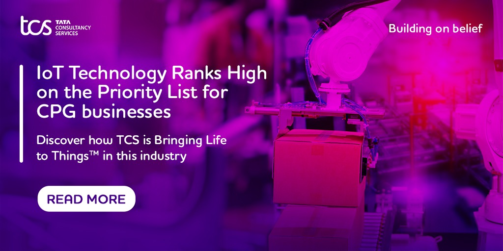 TCSDigitalTech's tweet image. Want to know how #CPG firms can take different approaches to create exponential value across production, supply chain, channel partners & consumer engagements? Find out: tcs.com/blogs/ai-iot-t… #IoT #BringingLifetoThings