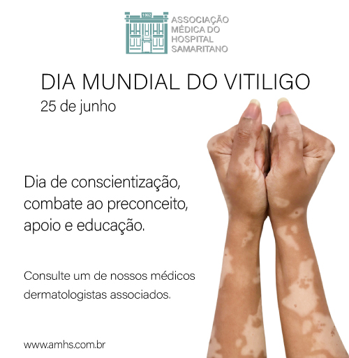 AssocSamaritano's tweet photo. 25 de junho – Dia Mundial do Vitiligo
A data, criada em 2011 pelas Nações Unidas, visa aumentar a conscientização sobre o vitiligo, combater o preconceito e arrecadar fundos para pesquisa, apoio e educação.
 https://t.co/2fLEEEAO8k
#amhsassociacaomedica #amhs_associacao_medica https://t.co/bocnsoekvA