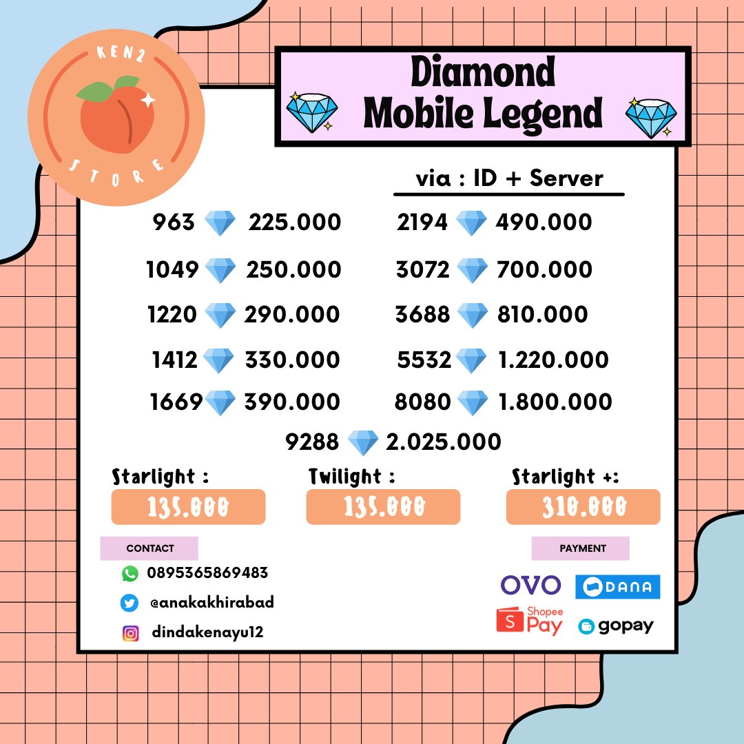 anakakhirabad's tweet image. ✨ NEW PRICELIST DIAMOND ML✨

· Proses 1 - 30 menit, maks 24 jam
· Via id + server 

★ Silahkan DM atau hubungi nomor WhatsApp yang tertera ★