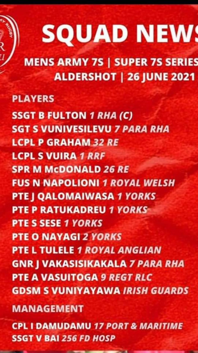 Congratulations to Mike Macdonald and Phil Graham for being selected for the Army 7's team. Great effort gentlemen, you have the backing of an entire Corps.