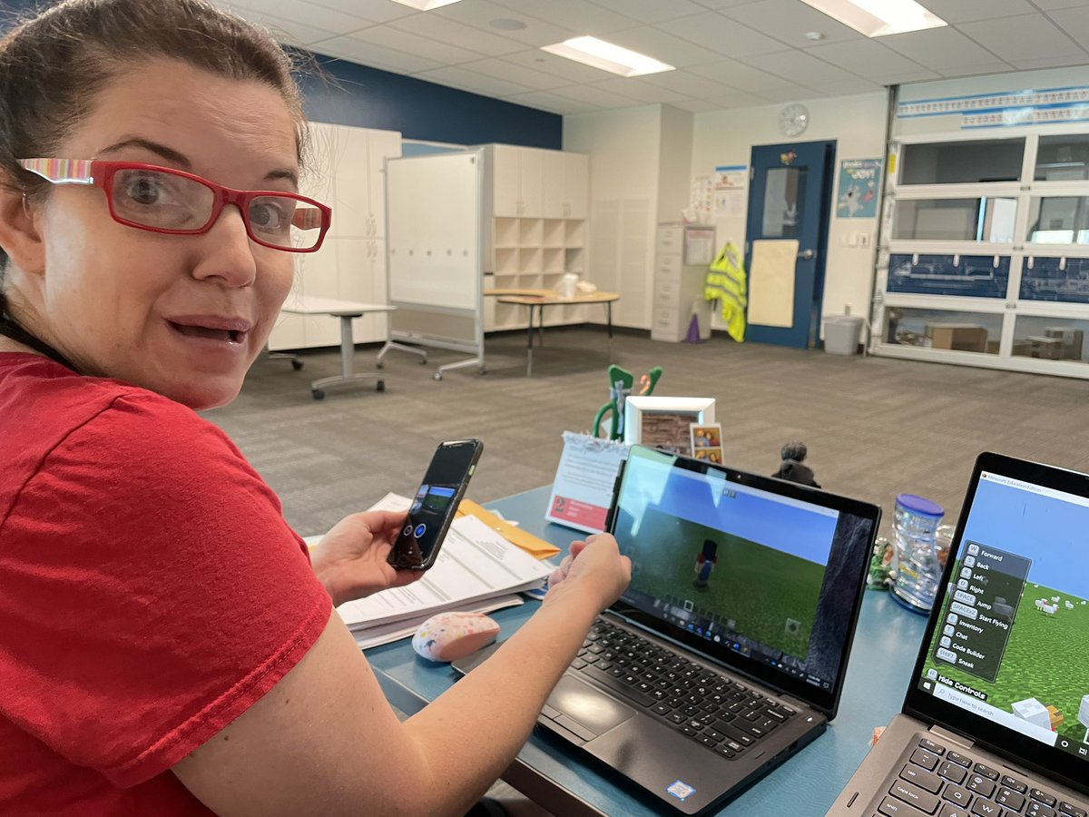 EMC1208's tweet photo. Yay for Summers! We can’t wait to show our new skills to our students in the Fall. @MillerKambree is learning Minecraft! #MinecraftEdu #teachersteachingteachers #colleaguecollaboration #MIEExpert #teachindavis https://t.co/1Og55EppFl