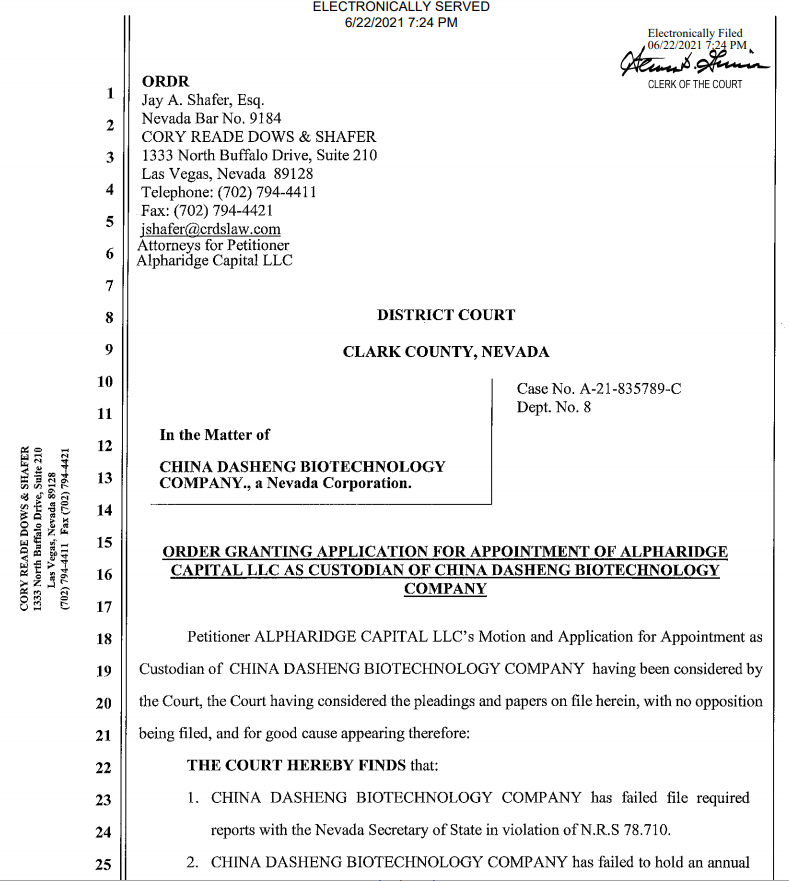 Court order granting custodianship of $CDBT to 
<a href="/Alpharidge_Cap/">Alpharidge Capital, LLC</a>.  Reinstatement by Monday, TA settlement to follow thereafter.
.