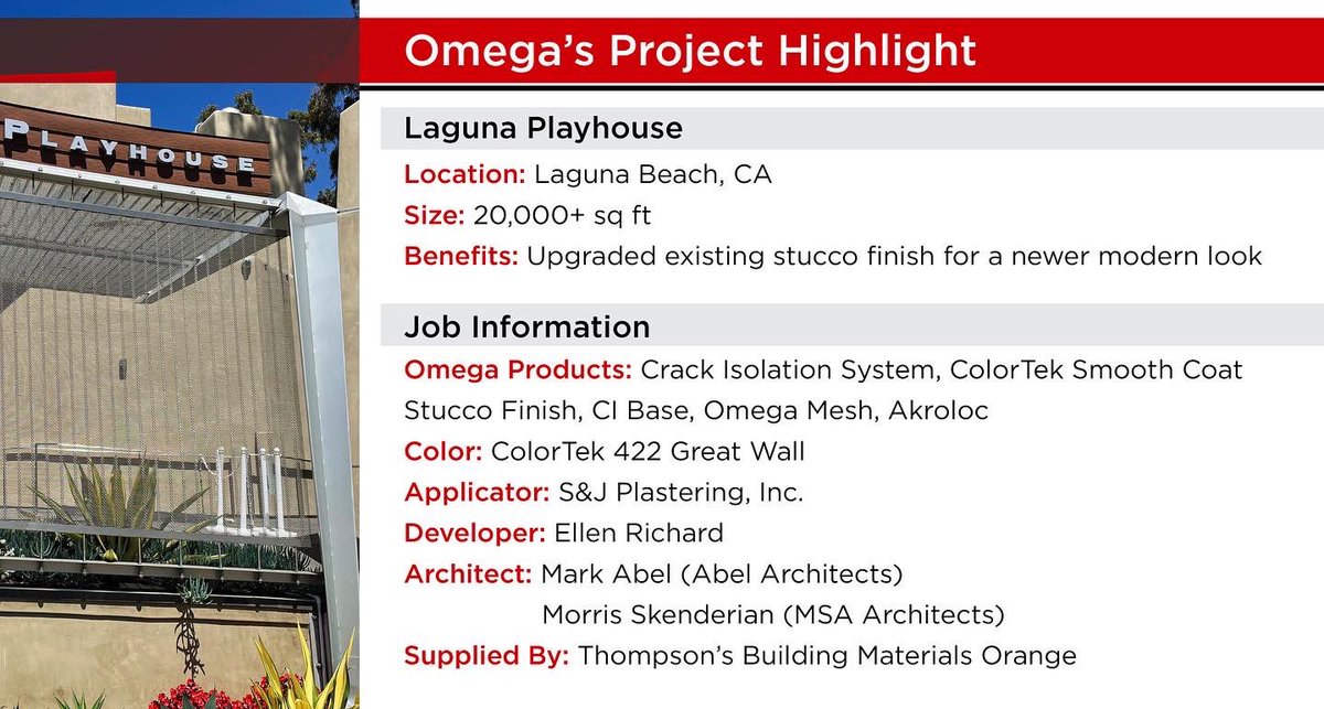 Omegaproducts's tweet image. It’s curtain call on this project for Omega Products International at the Laguna Playhouse!
#omegaproducts #crackisolation #buildingmaterials #stucco #surfacecracking #stuccocracking #americanmade