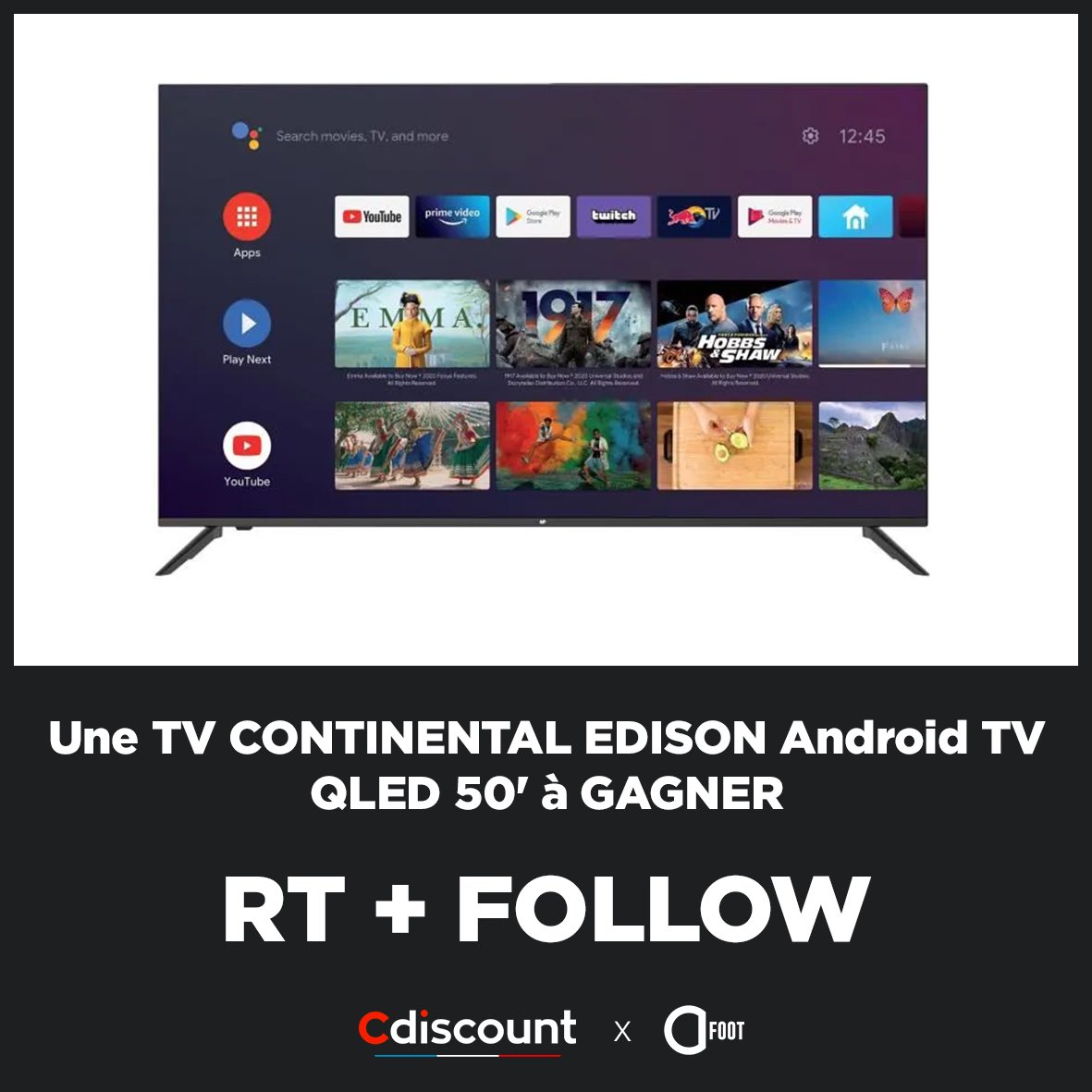 ActuFoot_'s tweet photo. 🎁 Une TV 50’ À GAGNER avec Cdiscount ! 🖥🥰

🔁 RT + FOLLOW @Cdiscount

(tirage au sort dimanche) https://t.co/gITVcJfa6O