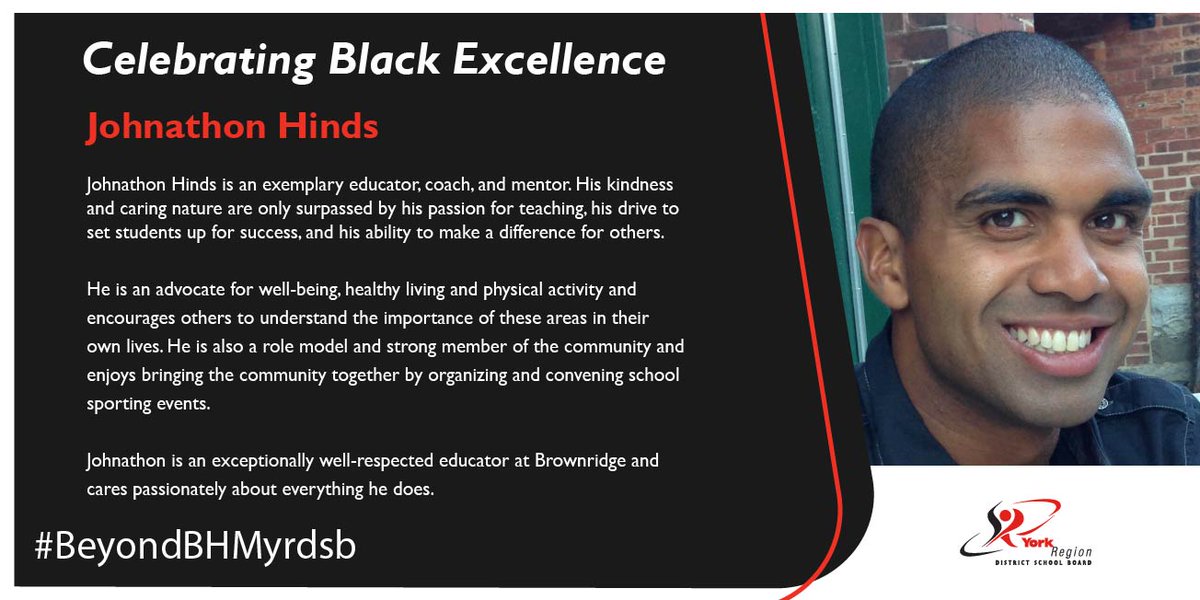 Meet Johnathon Hinds!

Johnathon is an exemplary educator, coach &amp; mentor whose kindness &amp; caring nature are only surpassed by his passion for teaching &amp; his drive to support student success.

Mr. Hinds is an exceptionally well-respected educator <a href="/brownridgeps/">Brownridgeps</a>! #BeyondBHMyrdsb