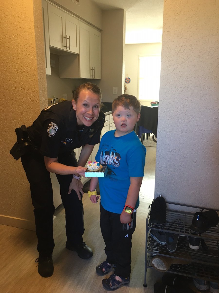 BvuePD's tweet photo. When 9 YO Kyren went out for a walk by himself, our officers found him lost &amp; hungry.  On the way back to his caregiver, he got a Happy Meal. Then we learned it was his birthday! So a special cupcake and heartfelt wishes for more adventures - just with mom or dad! https://t.co/s7Ssf9Yh3S