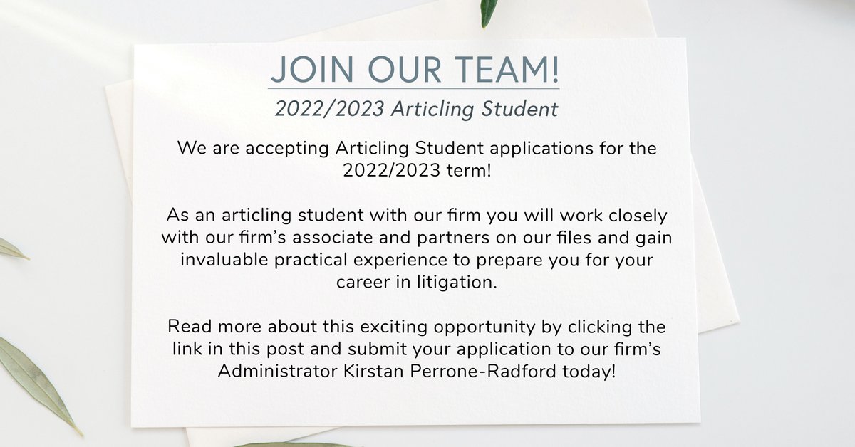 K2_LLP's tweet photo. Call for Articling Student applications for the 2022/2023 term! Are you looking for an exciting new opportunity? We are currently seeking articling student applications for the 2022/2023 articling term. 

Read the full job description here: https://t.co/QfmAnhJaa4 https://t.co/QiODZPplsV