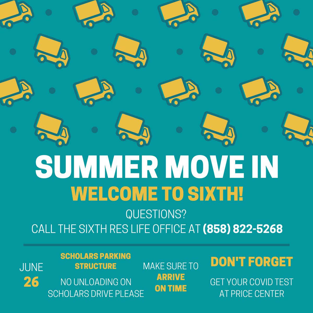 SixthRL's tweet photo. 🏖 Summer Move-In is tomorrow! We are so excited to have an active and vibrant residential community for Summer 2021! Sixth Residence Life will be closed to in-person services, but available by phone &amp; email during the summer. ☀️
Summer session is finally here! https://t.co/AsIxrpLgU8
