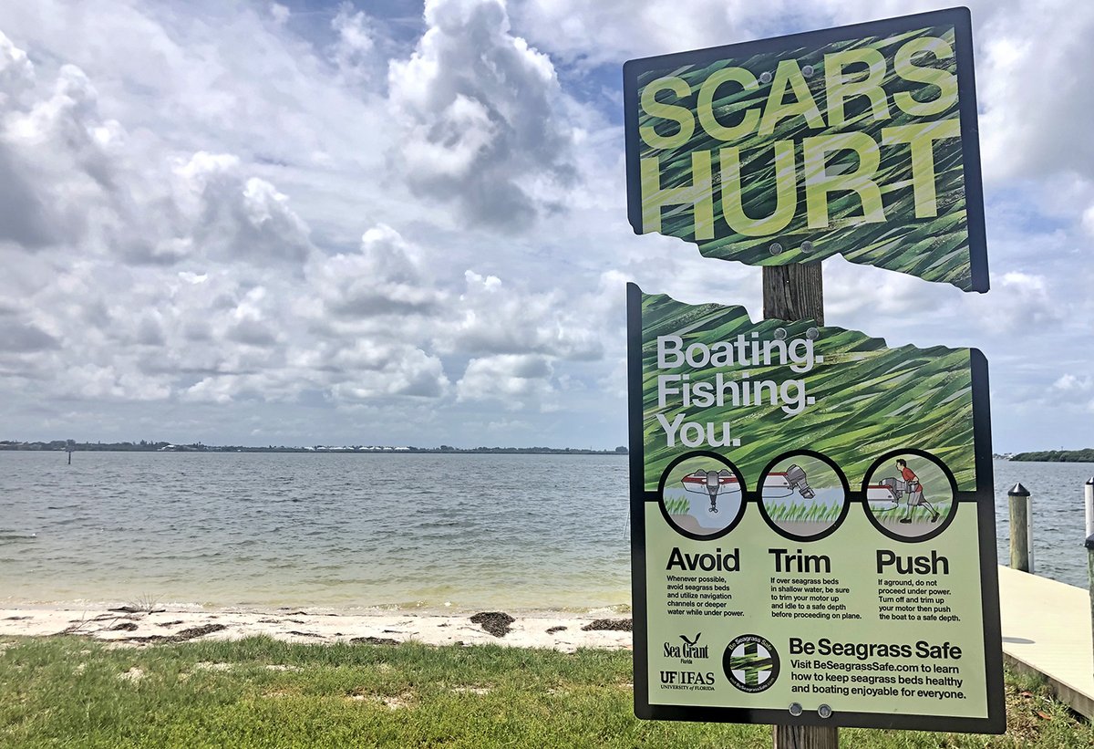 FloridaSeaGrant's tweet photo. #Boaters: Be aware of #seagrass below.
This latest sign installed at a #ManateeCounty boat ramp is among many placed throughout the state with the help of local sponsors & partnerships. https://t.co/qkyHS18xvj
#BeSeagrassSafe #FLFriendlyFriday https://t.co/GTk3x4l146
