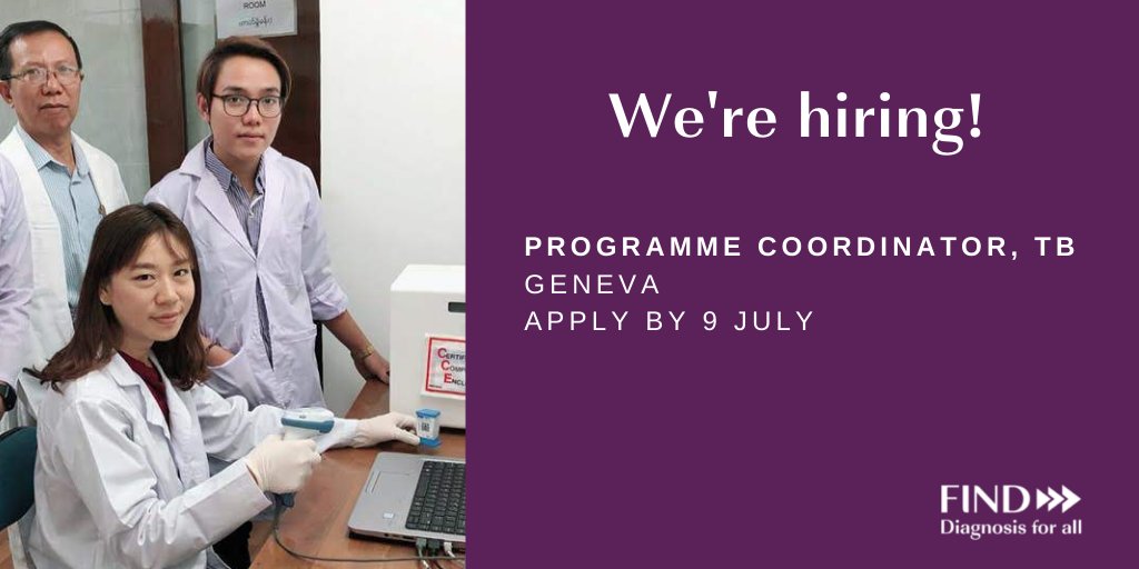 FINDdx's tweet photo. Join our team! We are looking for a Programme Coordinator, #TB. Apply today: https://t.co/oyvEDaATJI 
#diagnostics #globalhealth #vacancies #EndTB https://t.co/PMDMnB347Y