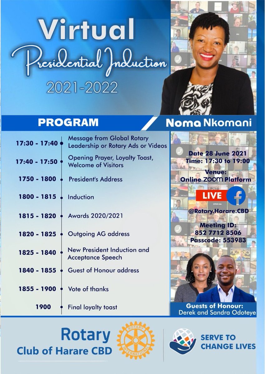 RotaryCbd's tweet photo. Join us on Monday the 28th of June 2021 for the induction of our new Club President Rtn Noma Nkomani...
#ServeToChangeLives
#RotaryCbd https://t.co/ncQom0jA91