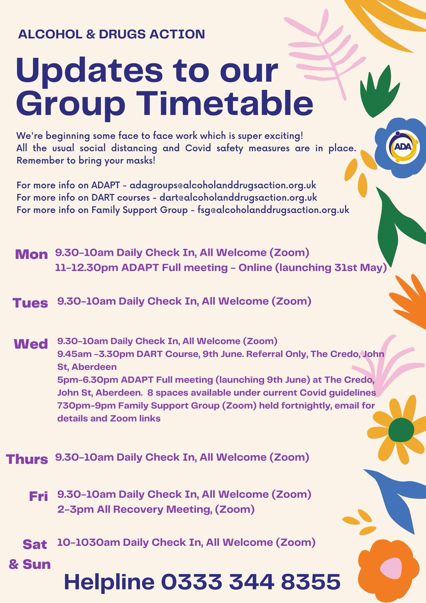 Alcohol&Drugs Action (@alcdrugsaction) on Twitter photo Our City timetable now includes some face to face stuff as well as continuing with our current online groups. Check out the post for joining details. <a href="/NHSGrampian/">NHS Grampian</a> @policescotland <a href="/AberdeenCC/">Aberdeen City Council</a> <a href="/republic_AiR/">Aberdeen in Recovery</a> Our City timetable now includes some face to face stuff as well as continuing with our current online groups. Check out the post for joining details. <a href="/NHSGrampian/">NHS Grampian</a> @policescotland <a href="/AberdeenCC/">Aberdeen City Council</a> <a href="/republic_AiR/">Aberdeen in Recovery</a>