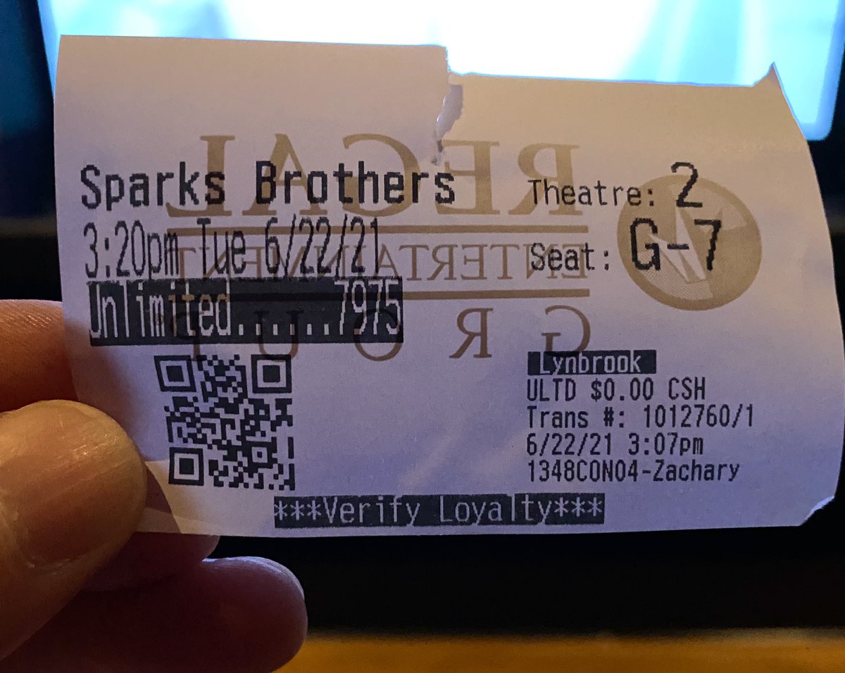 Finally made it back to the theater! I have a cool piece on #TheSparksBrothers coming soon. Great #music #documentary about the alt/pop duo. 
#sparks #regal #filmmaking #COVID19 #movies #tickets