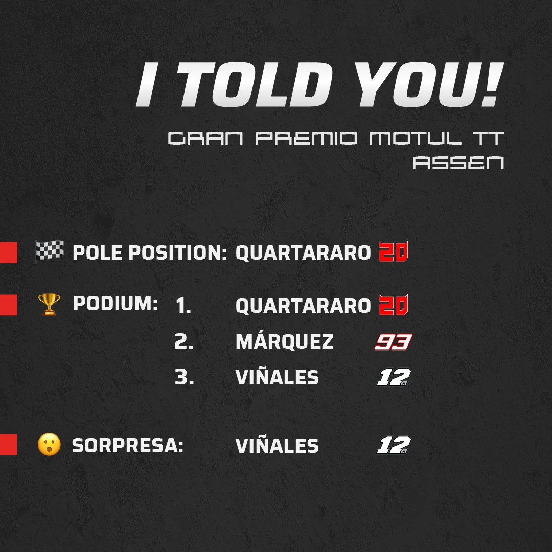 lorenzo99's tweet photo. Este fin de semana en Assen viviremos un #DutchGP 🇳🇱 emocionante y como en cada gran premio os dejo mi pronóstico 😉 Confío en que Maverik haga un buen resultado ¿Vosotros qué pensáis?
Dejadme vuestras predicciones para comentarlas en el próximo programa de #99seconds 😈 https://t.co/nisW6MaDYI
