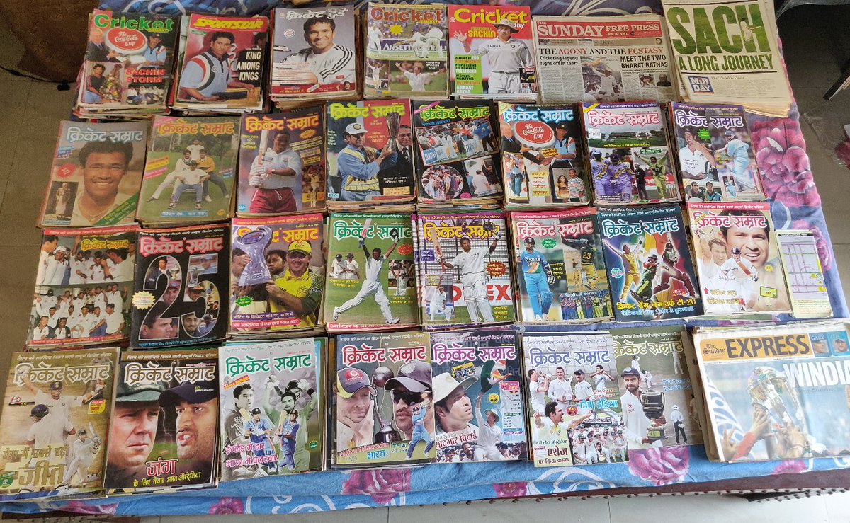 Sachislife_'s tweet photo. Any genuine cricket fan wants to keep Cricket Samrat and some other magazines + some autobiographies of cricketers from the 90s/2000s? 

A collection of around 300 magazines + books + newspaers. https://t.co/MecR1lYdbM