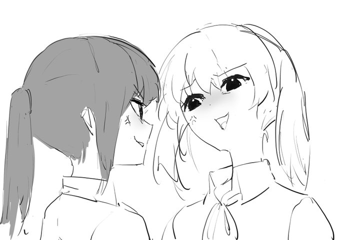 百合の日らしいので、視線が合い顔を赤らめて笑顔で話し始める二人 