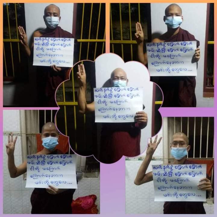 wintssnaing's tweet photo. The Buddhist monks in Myanmar said prayers for the immediate release of prisoners and for freedom from fear. 
#WhatsHappeningInMyanmar #June25Coup https://t.co/GCfj1UznKs