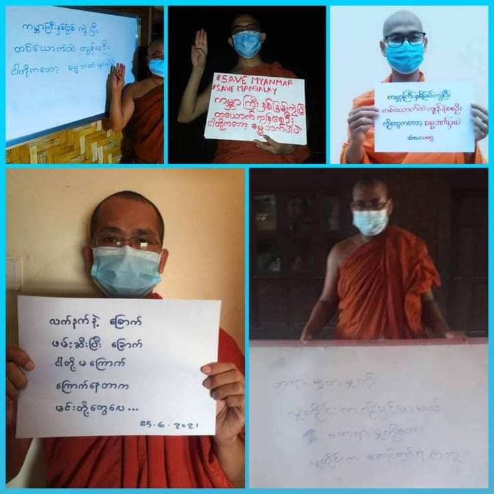 wintssnaing's tweet photo. The Buddhist monks in Myanmar said prayers for the immediate release of prisoners and for freedom from fear. 
#WhatsHappeningInMyanmar #June25Coup https://t.co/GCfj1UznKs