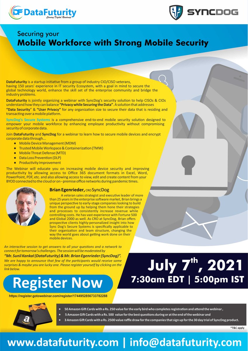 Please join our webinar on 7th July, 5.00 pm to 6.00 pm to know about “Mobile Workforce with Strong Mobile Security”. Register at bit.ly/3wVMWA9
