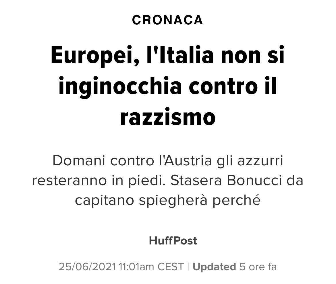 La storia è fatta da gesti, che possono talvolta sembrare “banali” ma che la realtà ci dimostra non esserlo mai — #25giugno, la Nazionale non si inginocchierà per condividere la causa di #BlackLivesMetter Non saranno razzisti ma non saranno neppure ricordati per il contrario