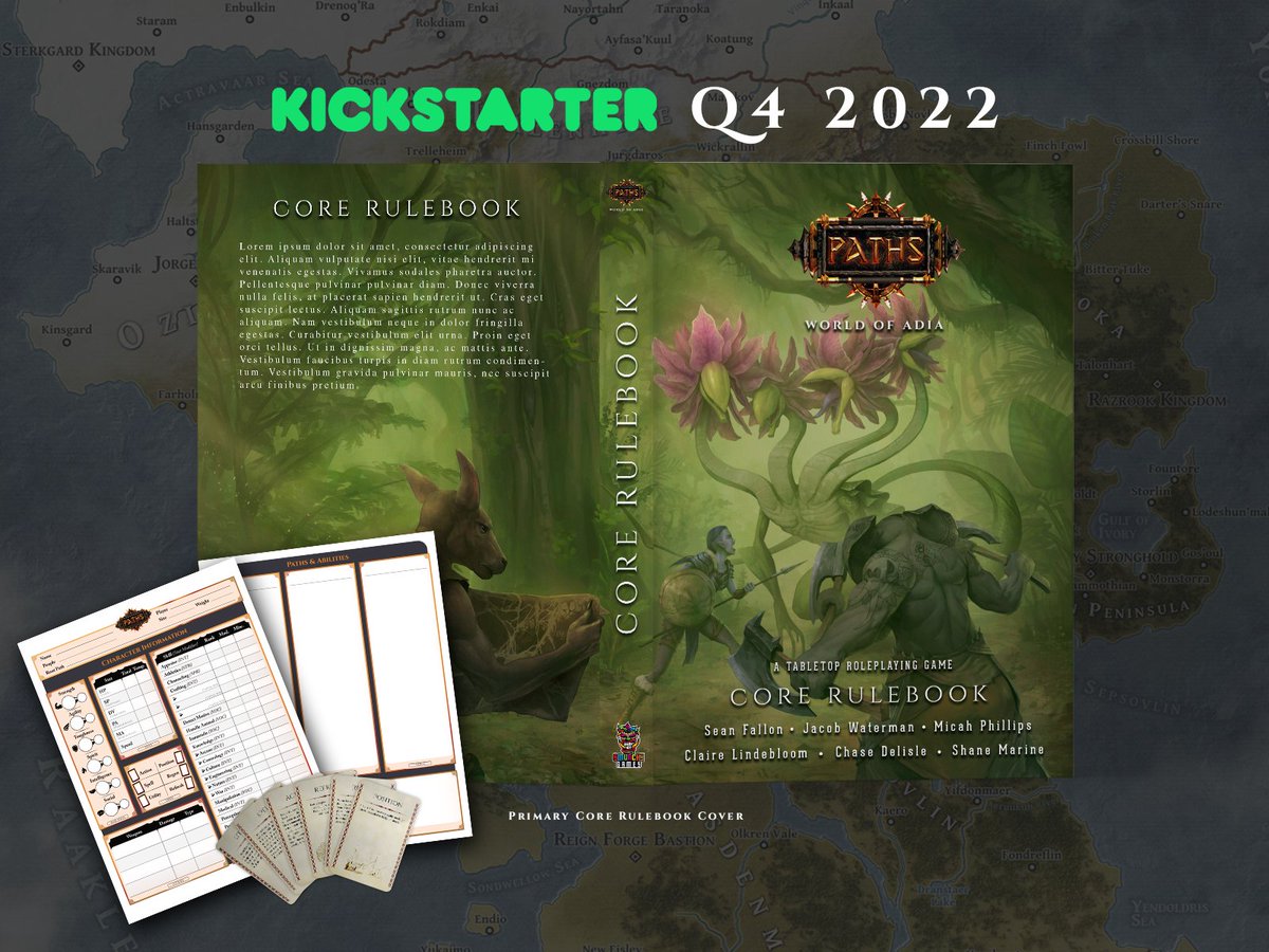 PathsRPG's tweet image. The Paths: World of Adia Core Rulebook cover and Alternate cover. We will see Paths: World of Adia launch on Kickstarter in Q4 of 2022. Two more core books will be revealed soon!  #ttrpg #pathsrpg #tabletopgaming #TTRPGSolidarity #indiegame #kickstarter