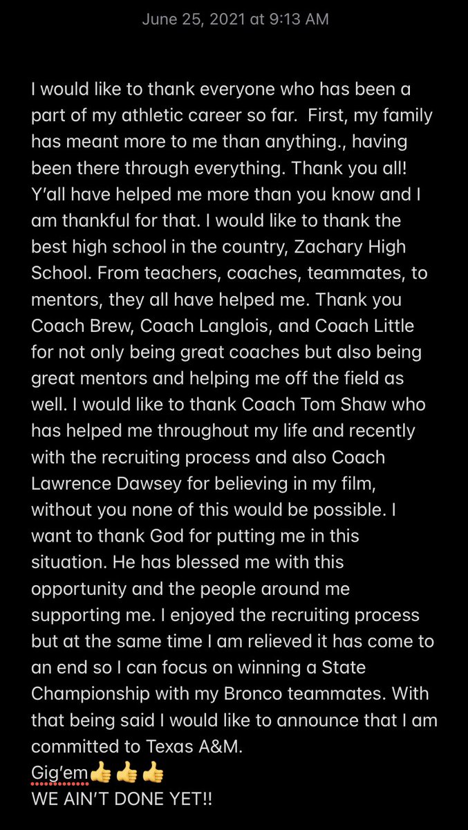 eli_holstein10's tweet photo. In honor of my pawpaw and my grandpa, both of whom I lost this year, I know this decision would make them proud. With that being said I am committing to Texas A&amp;M University. #ADY #Gigemgang23 @lawrencedawsey @CoachDickey1 @_ZHSFootball @CoachBrew1 @SWiltfong247 @TexAgs https://t.co/rEjzIc4P31