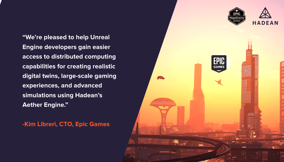 hadeaninc's tweet photo. “We’re pleased to help #UnrealEngine developers gain easier access to #distributedcomputing capabilities for creating realistic #digitaltwins, large-scale gaming experiences, and advanced simulations using Hadean’s #AetherEngine” – Kim Libreri @EpicGames 
https://t.co/5pbDWNM7yk https://t.co/Jj8PLEvQF1