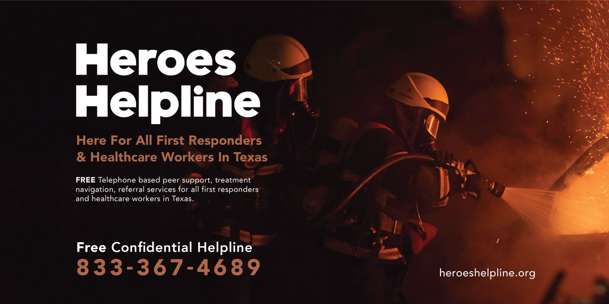 HeroesHelpline's tweet photo. Attention #texas #healthcareworkers or #FirstResponders if you are experiencing COVID- related behavioral health, trauma and/or substance use call &amp; speak to a peer who can connect you to services exclusively for you. #txems #txfirefighters #txpolice #txfirstresponders @txmoud https://t.co/LJHIq58Sy6
