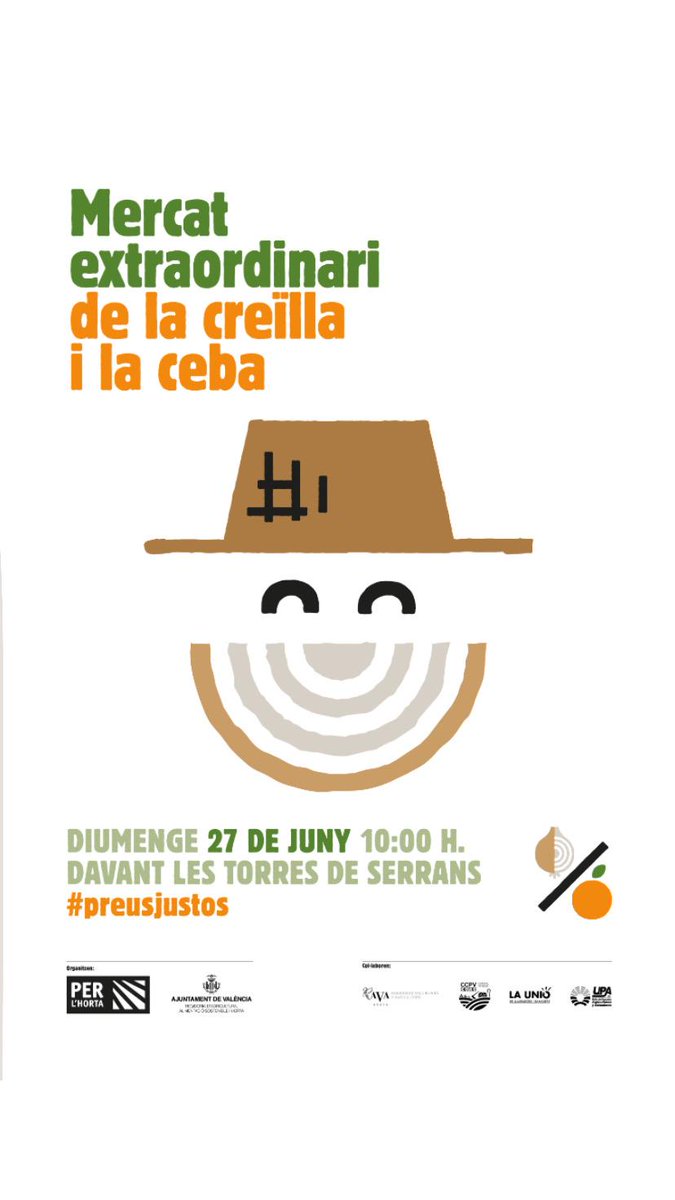 AgroNewsCV's tweet photo. 🧅🥔 Este diumenge podràs comprar cebes i creïlles de proximitat a #València. De 10 a 13,30 h. a les Torres de Serrans.
Ajuda a que els llauradors de l'Horta reben #preusjustos #compraproximitat
Tota la informació a @AgroNewsCV:
https://t.co/ULLsdbx5vE https://t.co/z4QhNLpeF7