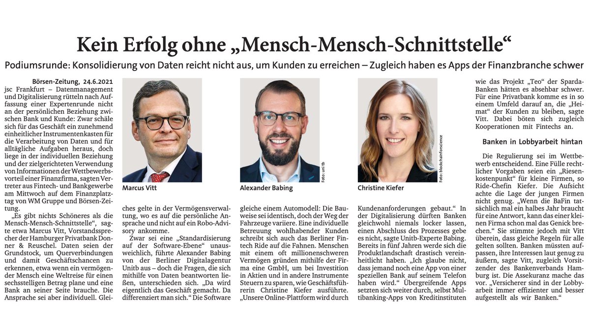 Ich gebe es gern zu: ich kann mich der Faszination von Print nicht entziehen. Gestern auf Seite 3 in der <a href="/boersenzeitung/">Börsen-Zeitung</a> anlässlich der großartigen Podiumsdiskussion mit @MarcusVitt und <a href="/ckieferia/">Christine Kiefer</a>.
#Finanzplatztag