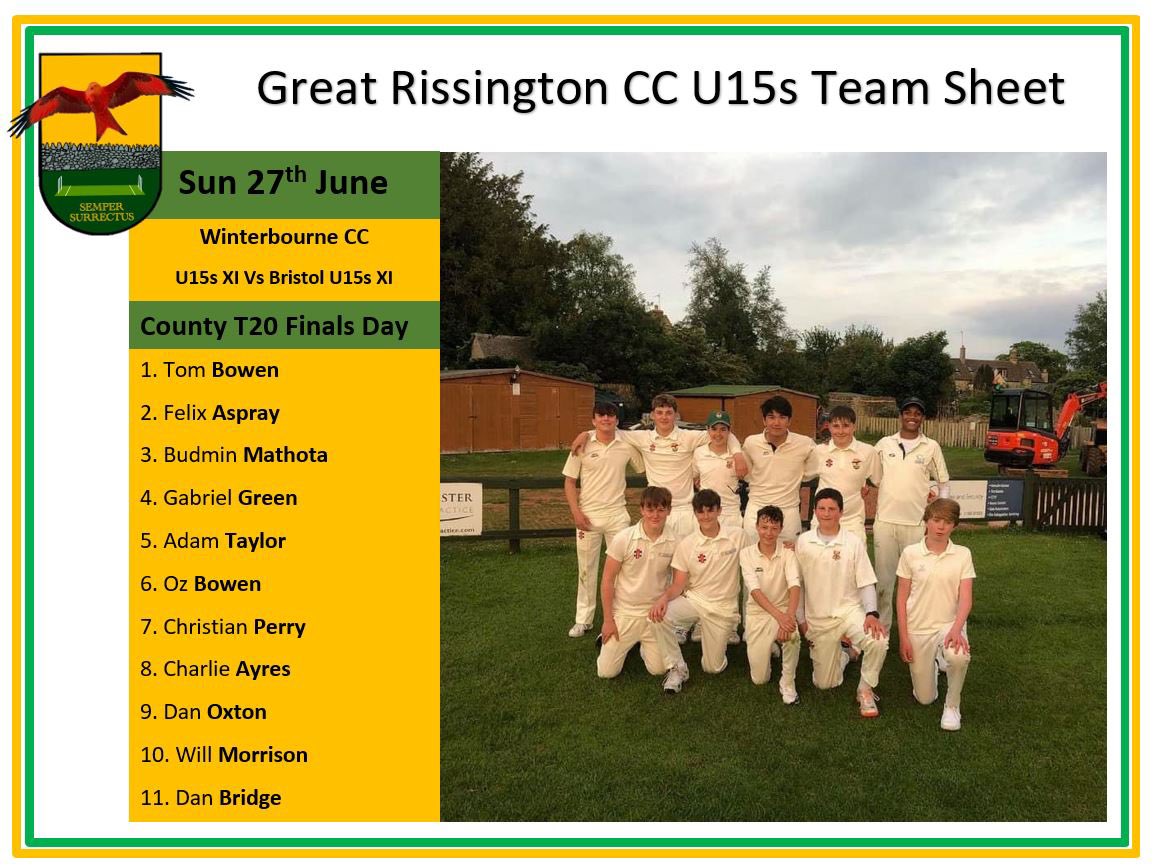 An exciting weekend ahead of us with local rivals <a href="/Langford_CC/">Langford Cricket Club</a> for the 1st XI, top of the table <a href="/LechladeCC/">Lechlade CC</a> and then the U15s off to <a href="/WbourneCC/">Winterbourne CC</a> for the Gloucestershire T20 Finals day on Sunday. Go well!