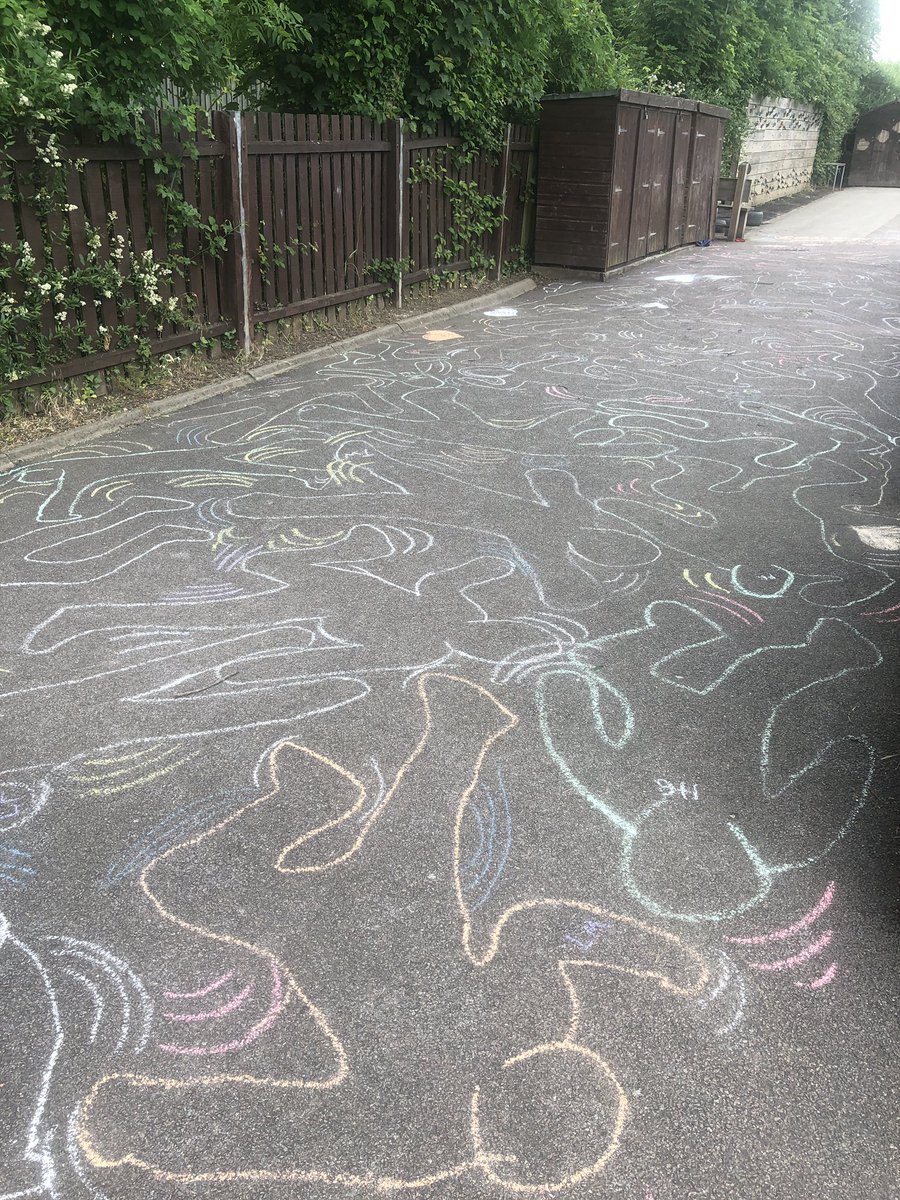 MissLarhamDT's tweet photo. Year 5 whole class art inspired by the work of #KeithHaring. The Y5 children loved doing this and it was fantastic listening to the rest of the school as they passed it on their way out of school. https://t.co/z8LjUHGohm