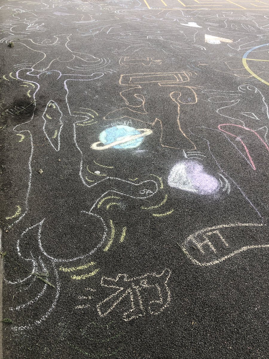 MissLarhamDT's tweet photo. Year 5 whole class art inspired by the work of #KeithHaring. The Y5 children loved doing this and it was fantastic listening to the rest of the school as they passed it on their way out of school. https://t.co/z8LjUHGohm