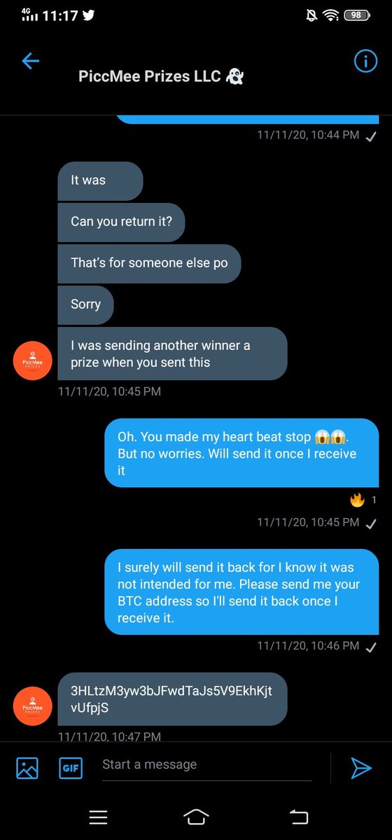 @ScottZILWarrior This is what I can't forget with @piccmeeprizes. He mistakenly sent me $250 worth of BTC instead of $25. Without hesitations, I sent it back.