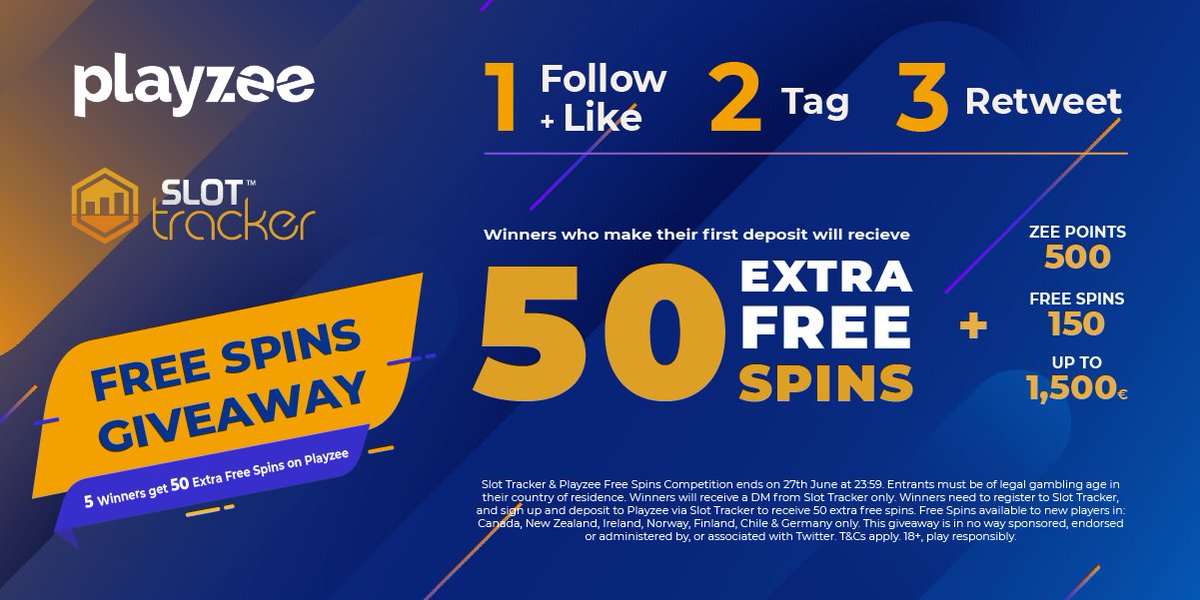 SlotTracker's tweet photo. .@PlayzeeCasino is giving 3 #lucky winners 50 extra #freespins 🤑

📌Follow the steps on the image to enter

T&amp;Cs Apply 🔞 This #giveaway is in no way sponsored, endorsed or administered by, or associated with Twitter

#win #follow #competition #slots #casino #prize #rt #gambling https://t.co/mP5RYzes8u