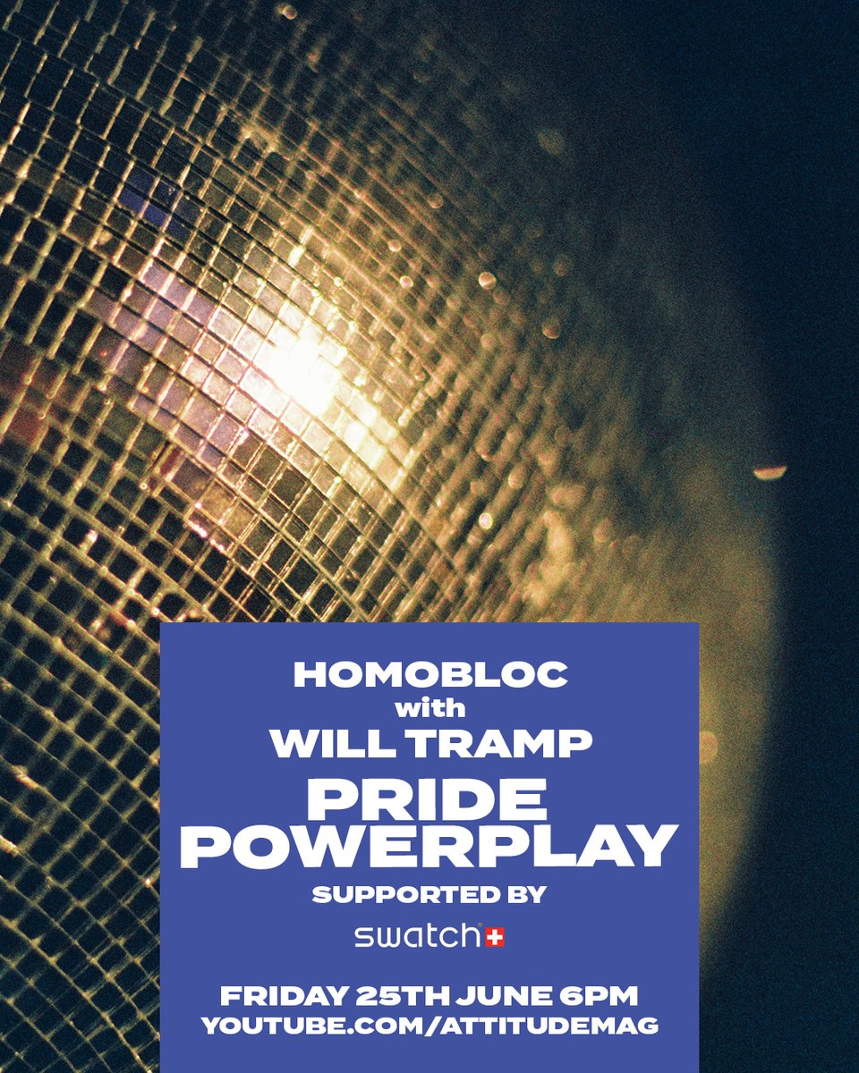 Attitude Magazine (@attitudemag) on Twitter photo Less than ONE HOUR to go until Homobloc's
<a href="/willtramp/">Will Tramp</a> soundtracks your Friday night in Attitude's #Pride Powerplay, supported by <a href="/SwatchUK/">Swatch UK</a>! 🌈⏰
Watch LIVE from 6pm BST ➡️ bit.ly/2Uxe2yZ
#PrideAtHome #Swatch #OpenSince83 #TimeIsWhatYouMakeOfIt <a href="/homoelectric/">Homoelectric ruined my life</a> Less than ONE HOUR to go until Homobloc's
<a href="/willtramp/">Will Tramp</a> soundtracks your Friday night in Attitude's #Pride Powerplay, supported by <a href="/SwatchUK/">Swatch UK</a>! 🌈⏰
Watch LIVE from 6pm BST ➡️ bit.ly/2Uxe2yZ
#PrideAtHome #Swatch #OpenSince83 #TimeIsWhatYouMakeOfIt <a href="/homoelectric/">Homoelectric ruined my life</a>