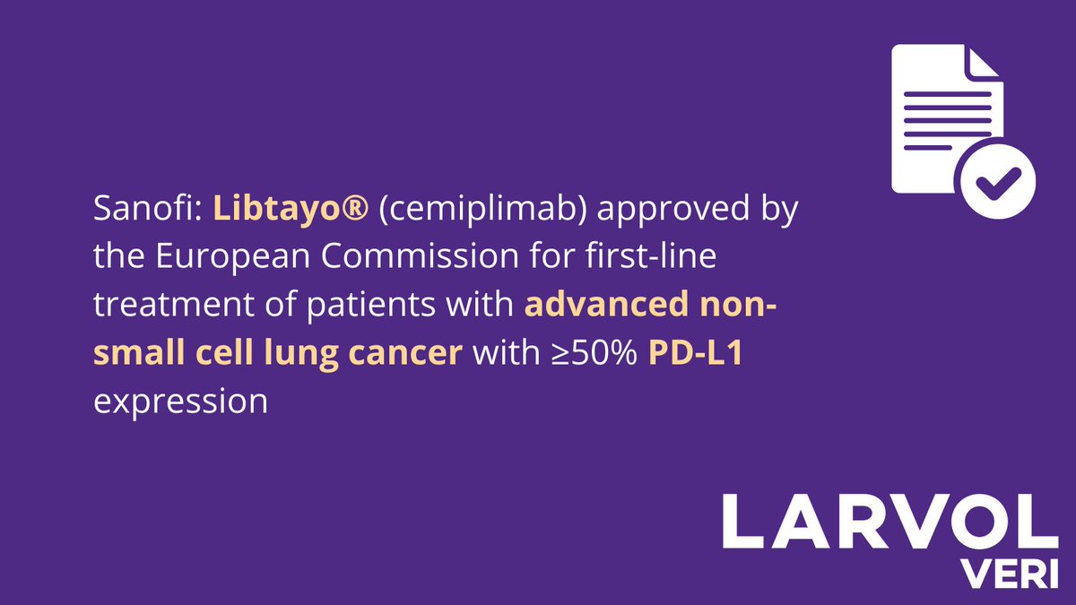 Larvol's tweet photo. European Commission has approved #Libtayo in advanced #NSCLC with ≥50% PD-L1 expression. For all the recent #biomarker data visit VERI https://t.co/qQ2y0deYrC https://t.co/3gjRUBHWtH