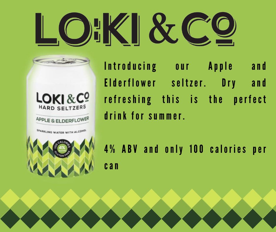lokidrinks's tweet photo. Introducing our apple and elderflower hard seltzer. This crisp and refreshing seltzer is the perfect drink for summer with only 100 calories per can. Remember to tag us if you try it out!

#flavourfriday #hardselter #lokilife #summerofseltzer https://t.co/OtmtEHbZme