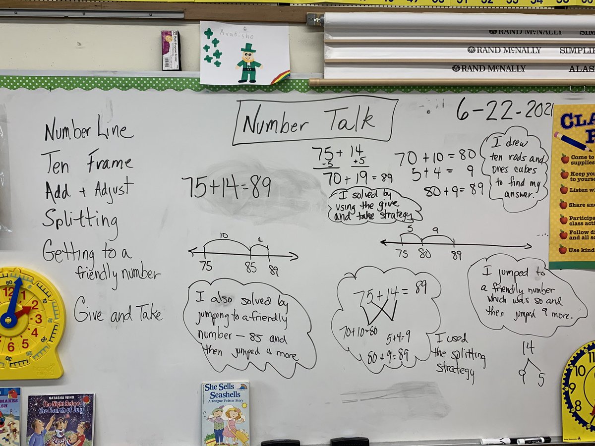 greenie5150's tweet photo. This group of second graders showed amazing flexibility with numbers and their knowledge of using different strategies is so strong. I’m so proud! #numbertalks #math #numberstrings #dailymathfluency @hand2mind https://t.co/R4x2DqxlTV