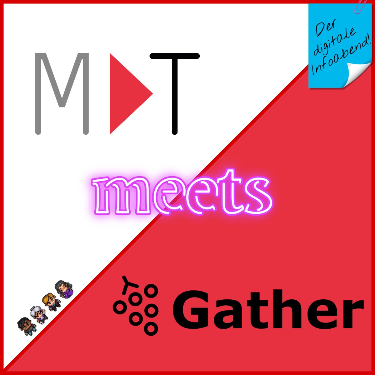 Hallo liebe Leute!

Nachdem ihr länger nichts von uns gehört habt, melden wir uns mit etwas Besonderem bei euch zurück.
Am 28.06. beginnt unsere digitale, virtuelle Infowoche via Gather.town.

gather.town/i/W8ROnyfI
