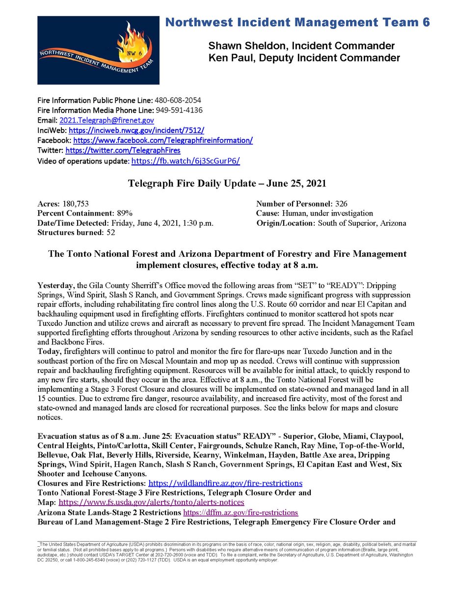TelegraphFire's tweet photo. #Telegraphfire Daily Update - June 25, 2021
Highlights include reduced evacuation levels and forest closure information.  Thank you! https://t.co/M5dX48NwQB