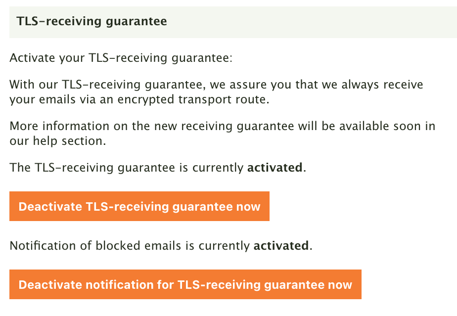 Posteo_en's tweet photo. New feature: TLS-receiving guarantee protects you from receiving emails from insecure sending servers and rounds off our TLS guarantees. https://t.co/V2DLSbk9C6 https://t.co/b7ydLgSGVI