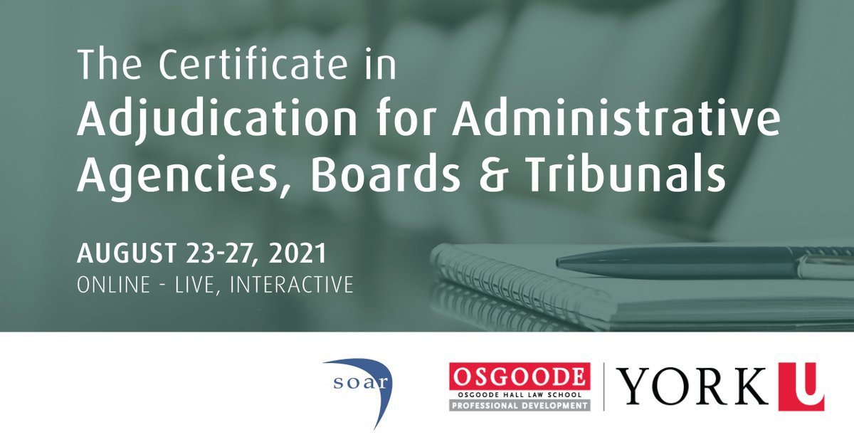 OsgoodePD's tweet photo. Get a solid foundation in the legal underpinnings of #administrative #adjudication, develop and refine your adjudication skills, and learn practical strategies for successfully running a hearing. Save your spot: https://t.co/G5xOAApZfw
@SOAR_News https://t.co/A8U21xnEki