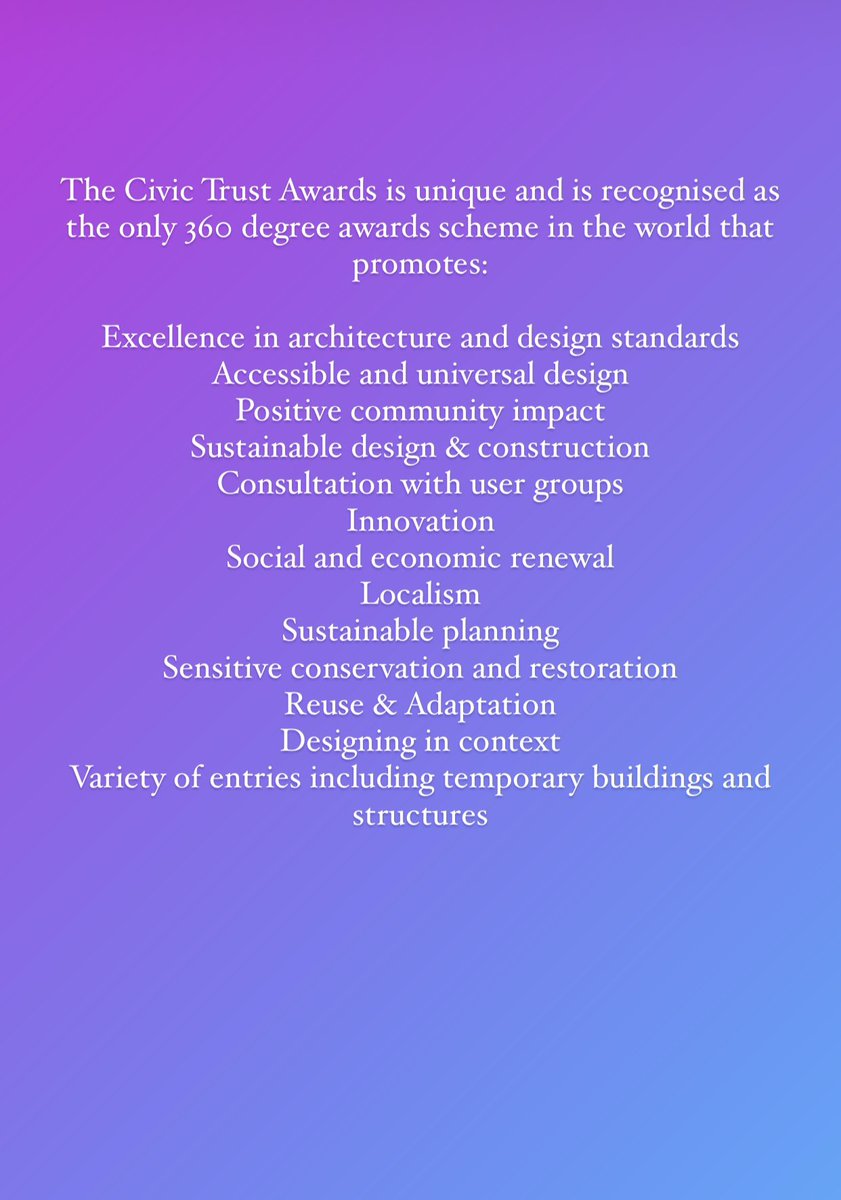 CTAConservation's tweet image. Civic Trust Awards Celebrating 62 years of excellence in the built environment. The
2022 APPLICATION ROUND IS NOW OPEN civictrustawards.org.uk/apply #architecture #Sustainability #accessibility #CommunityEngagement #conservation #reuse #adaptation #restoration #landscapedesign